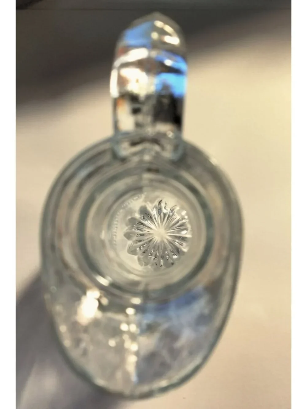 Vintage Clear Glass Cruet Bottle With Stopper Handle Decorative Starburst Floral